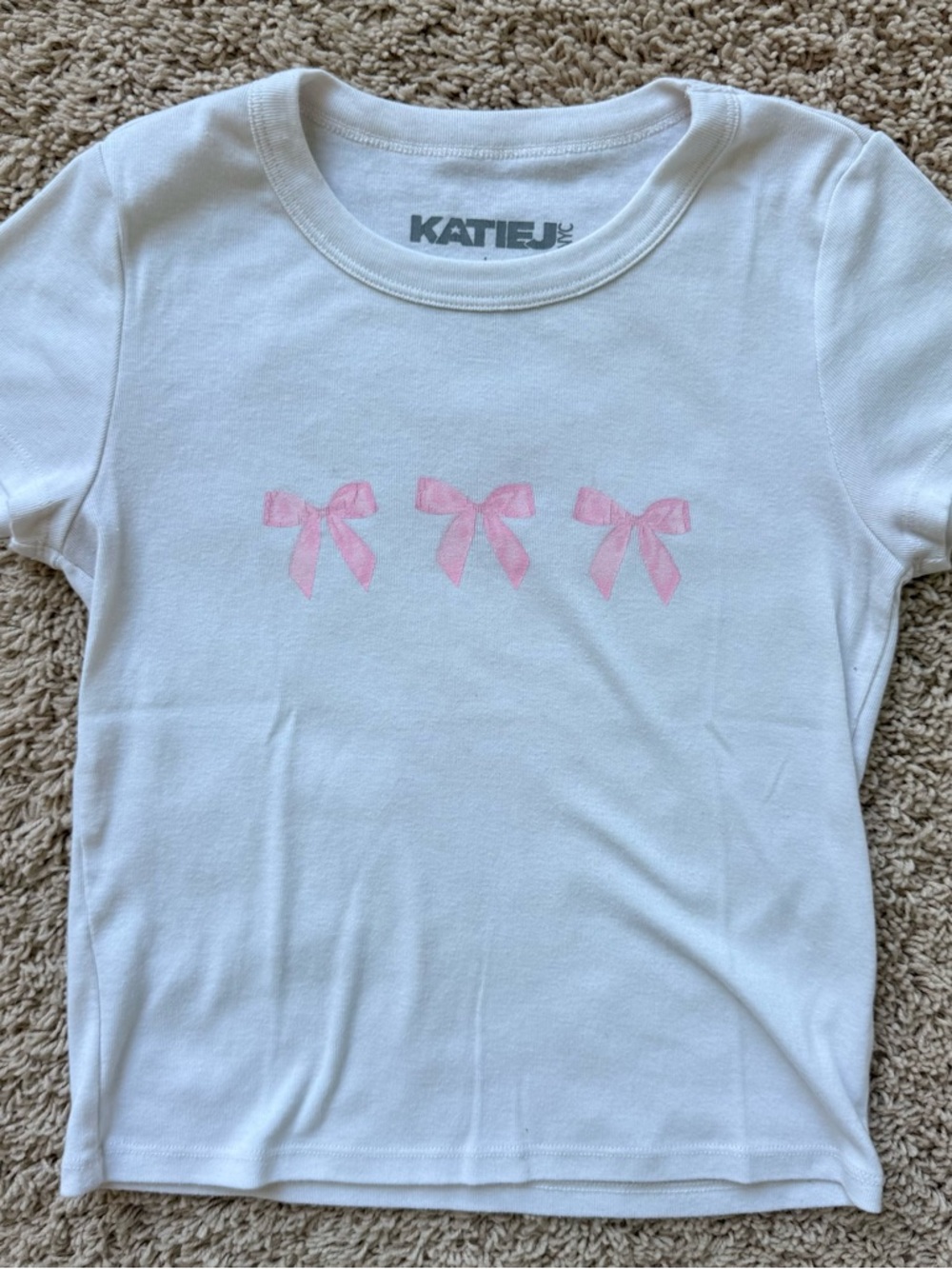 Katie J NYC White Tee with Three Pink Bows